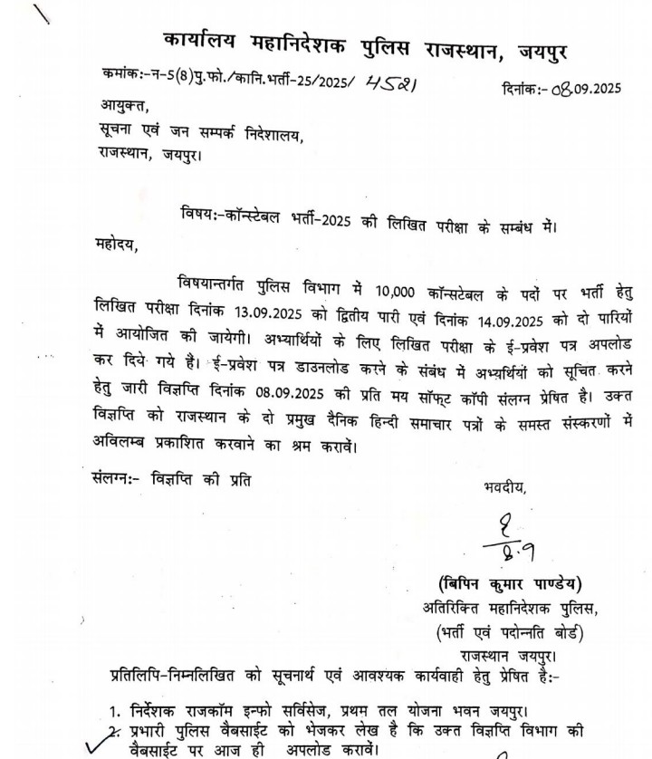 Rajasthan Police Admit Card 2025