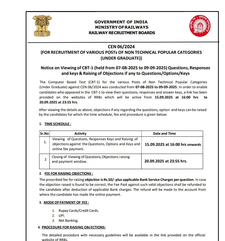 RRB NTPC UG Answer Key